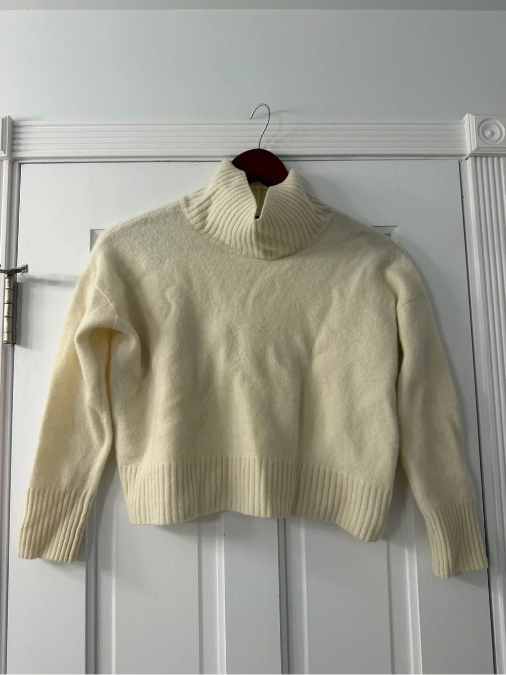 Free People 100% Cashmere Cream Funnel-Neck Ribbed Sweater